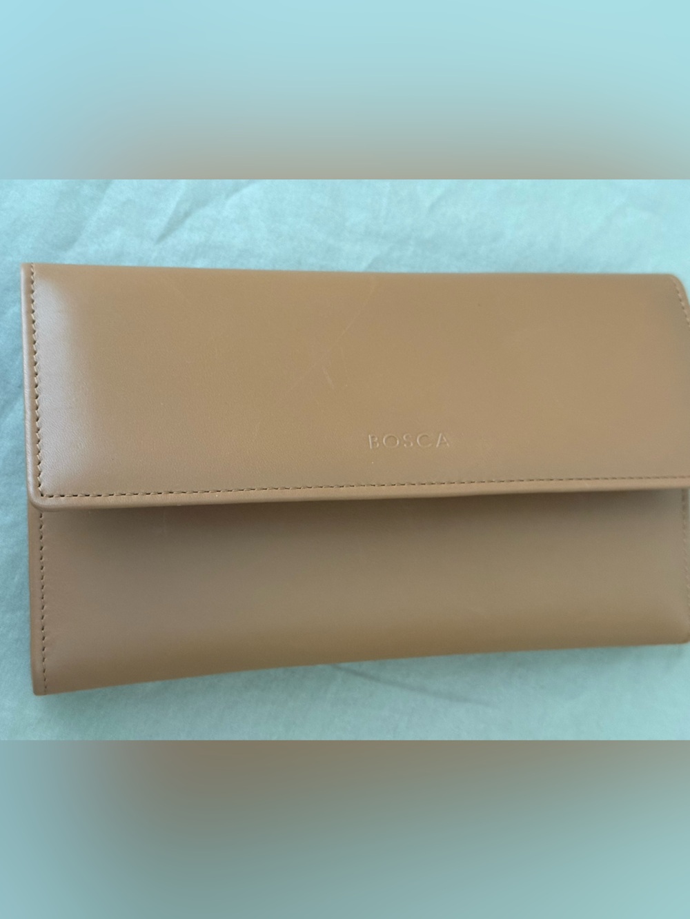 Bosca Nappa Vitello Leather Trifold Wallet Tan Camel NWT